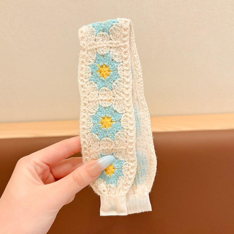 Kids Pastoral Style Floral Knitting Bangs Hairband Girl Broken Hair Finishing Hairband Sweet Headband Face Wash Hairpin