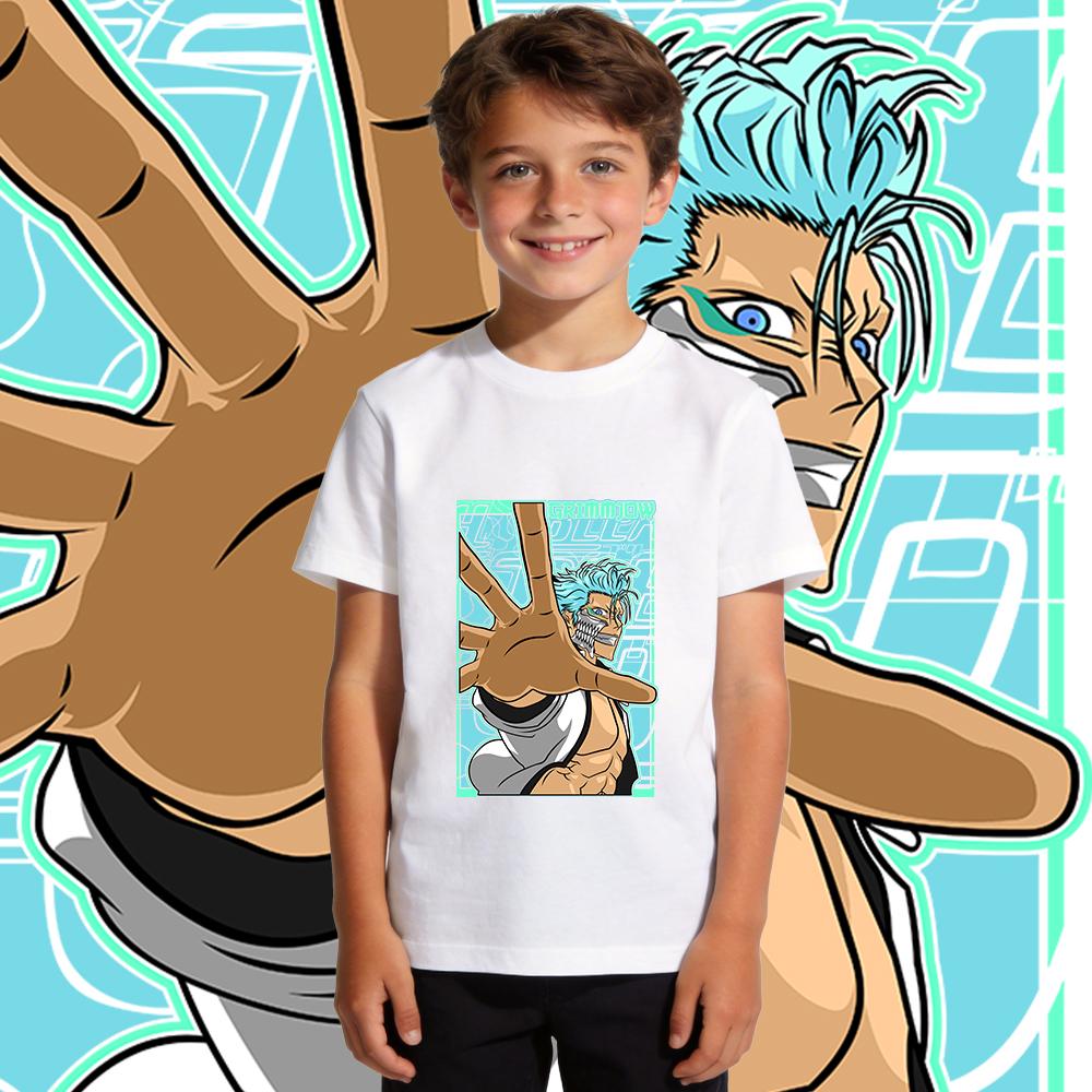 Bleach Grimmjow Anime Print Cotton Shirt Boys Girls Kids Summer Short Sleeve Casual Top Children Clothing