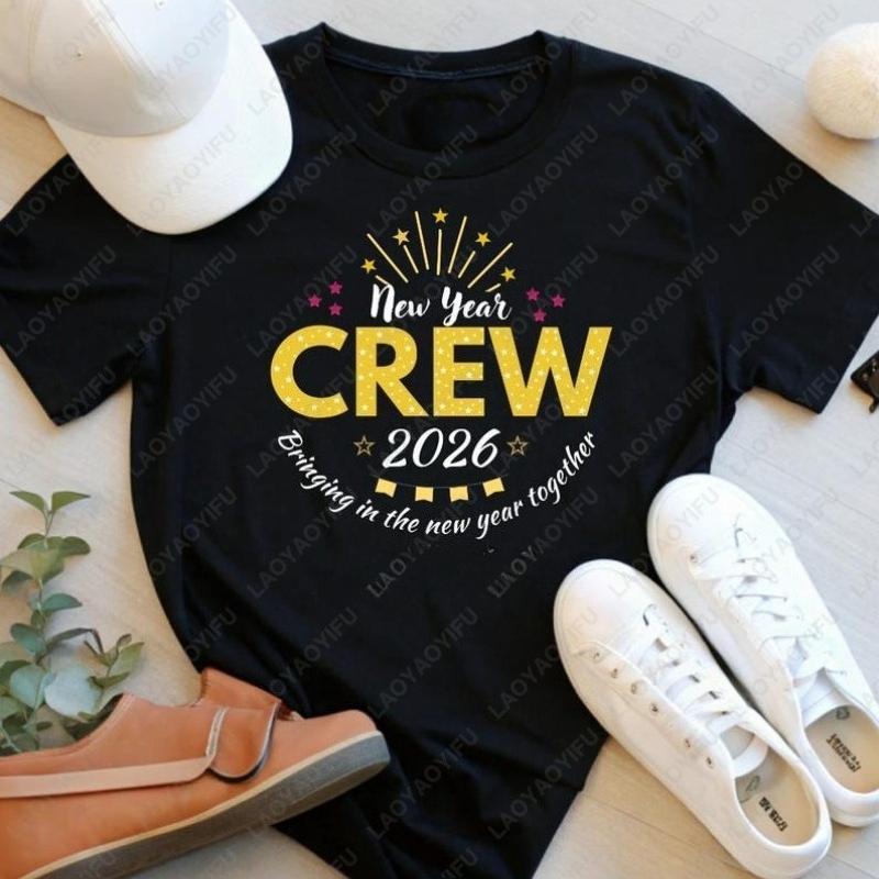 Fashion New Year Hello 2026 Family Unisex Adult Cotton Shirts Matching Group Party Outfit TShirt Festival Graphic Oneck Tops