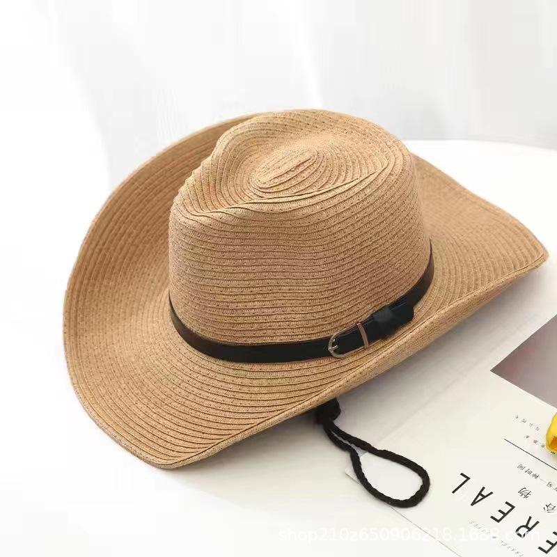 Cowboy Straw Hat Women's Summer Travel Visor Year New Ethnic Style Jazz Hat Big Brim Beach Hat