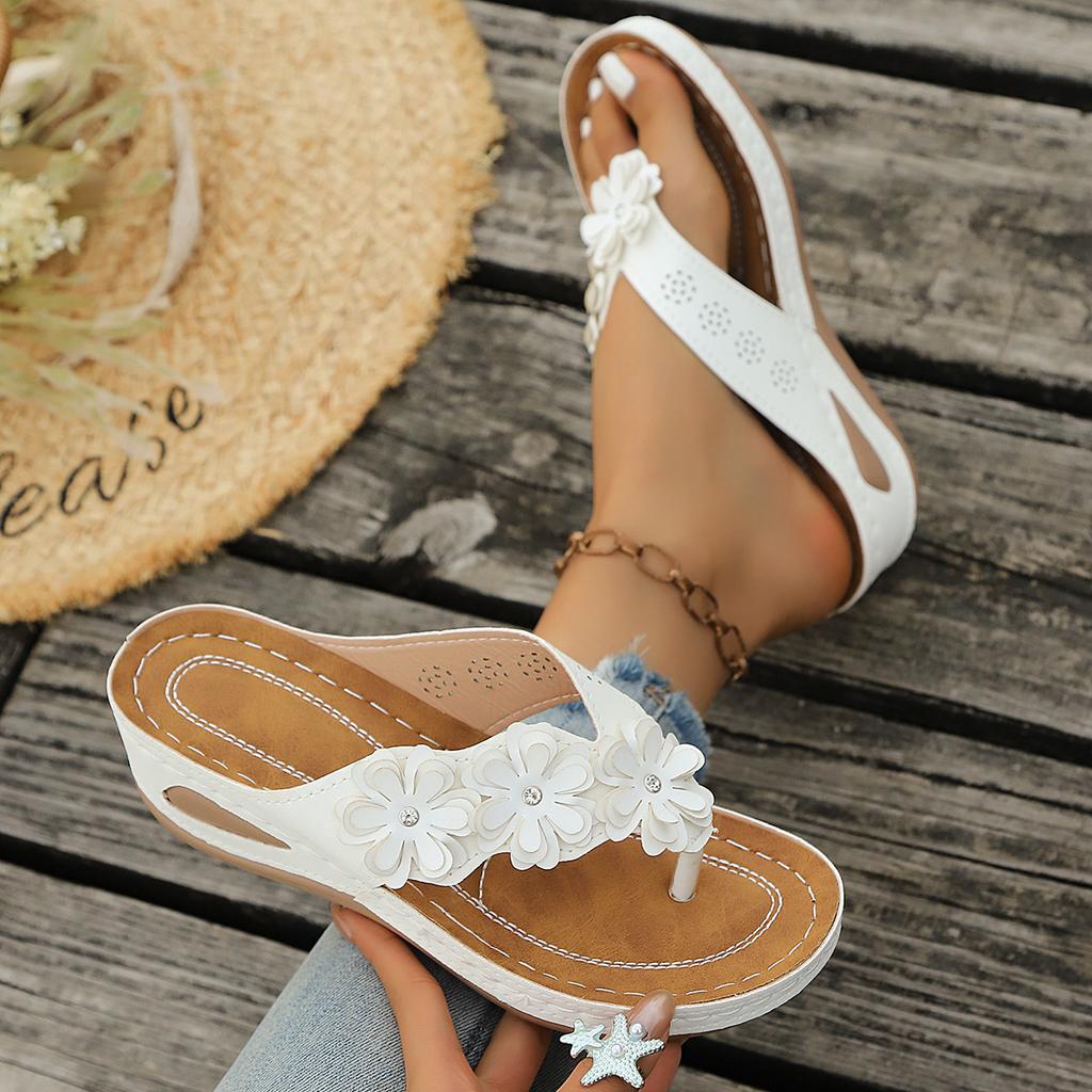 Large-Size Wedge Floral Thong Slippers – Summer New Fashionable Toe-Post Slide Casual Sandals for Women