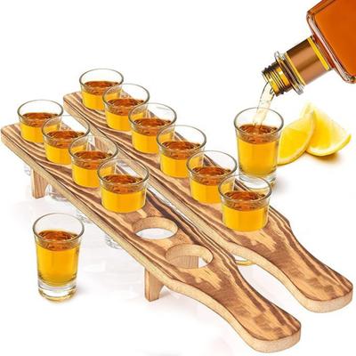 Wine Glass Rack 6 Small Wine Glasses Wooden Wine Holder Shot Serving Tray for Whiskey Vodka Tequila Good Helper for Parties Bar Restaurant Wedding