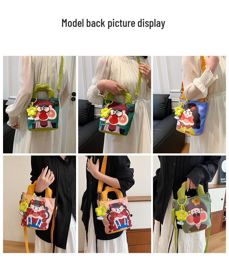 2025 Grenzüberschreitende Cartoon-Graffiti-Handtasche: Nischendesign Bucket Schulter- & Umhängetasche für Damen