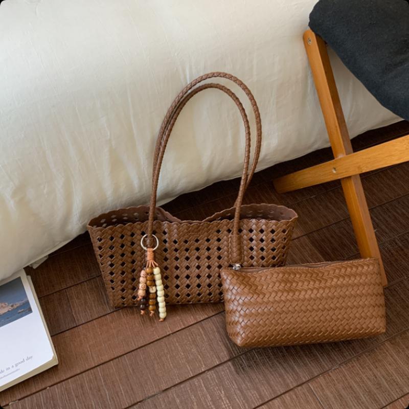 Foldable Women Hollow Woven Tote Bag Large Capacity Casual Shoulder Handbag for Travel Beach Grocery Shopping