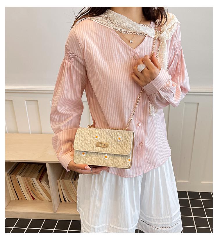 2026 Women's Summer Straw Woven Chain Square Bag - Simple Fashion Turn Lock Shoulder & Crossbody Underarm Bag