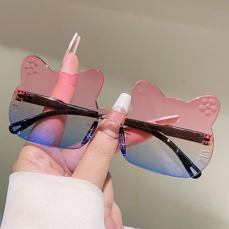 Cute Kitten Shaped Sunglasses for Children New Rimless Multi-color Decor Shades Trendy Design Gradient Kids Sun Glasses