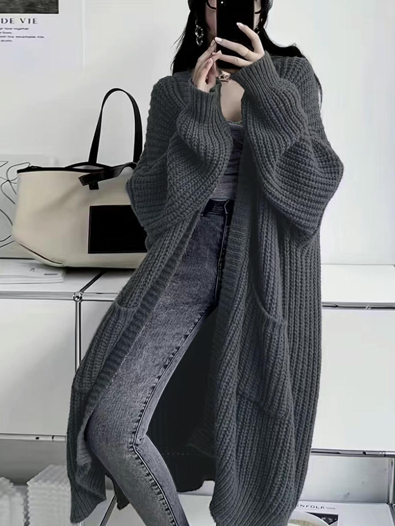 Autumn/Winter Long Knit Cardigan Coat: Women s Loose, Versatile, Long Sleeve Style S