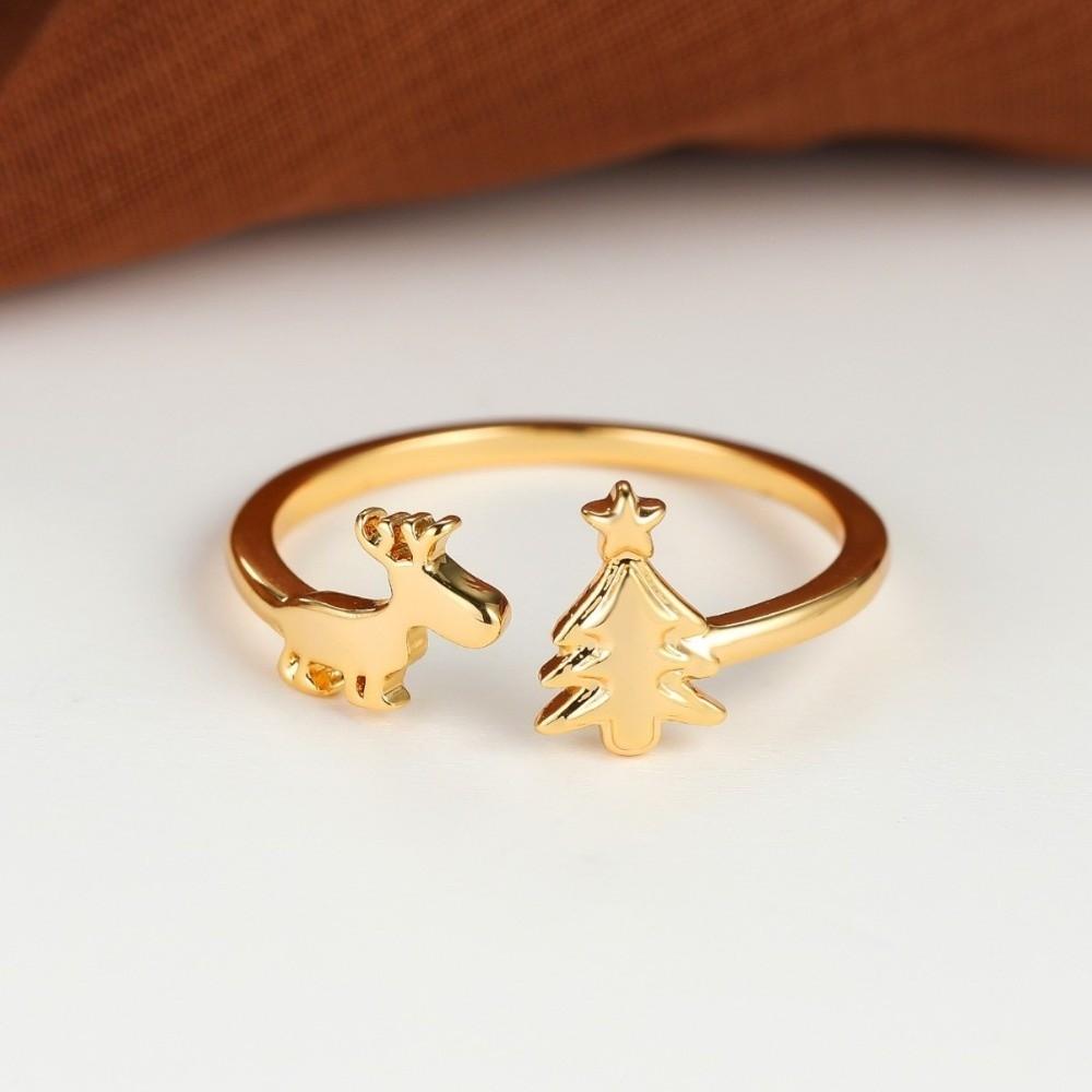 Retro Christmas Tree Ring Unique Adjustable Ring Cute Reindeer Ring  Daily