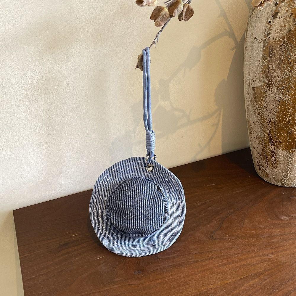 Round Mini Bucket Hat Coin Purse Cute Canvas Earphone Bag Creative Hat Shape Keychain Girl