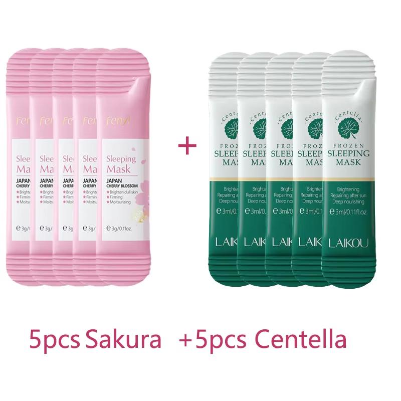 10 Stück Sakura Schlafmaske, feuchtigkeitsspendend, reduziert Falten, nährend, aufhellend, tragbare Einweg-Gesichtsmaske, Gesichtspflege