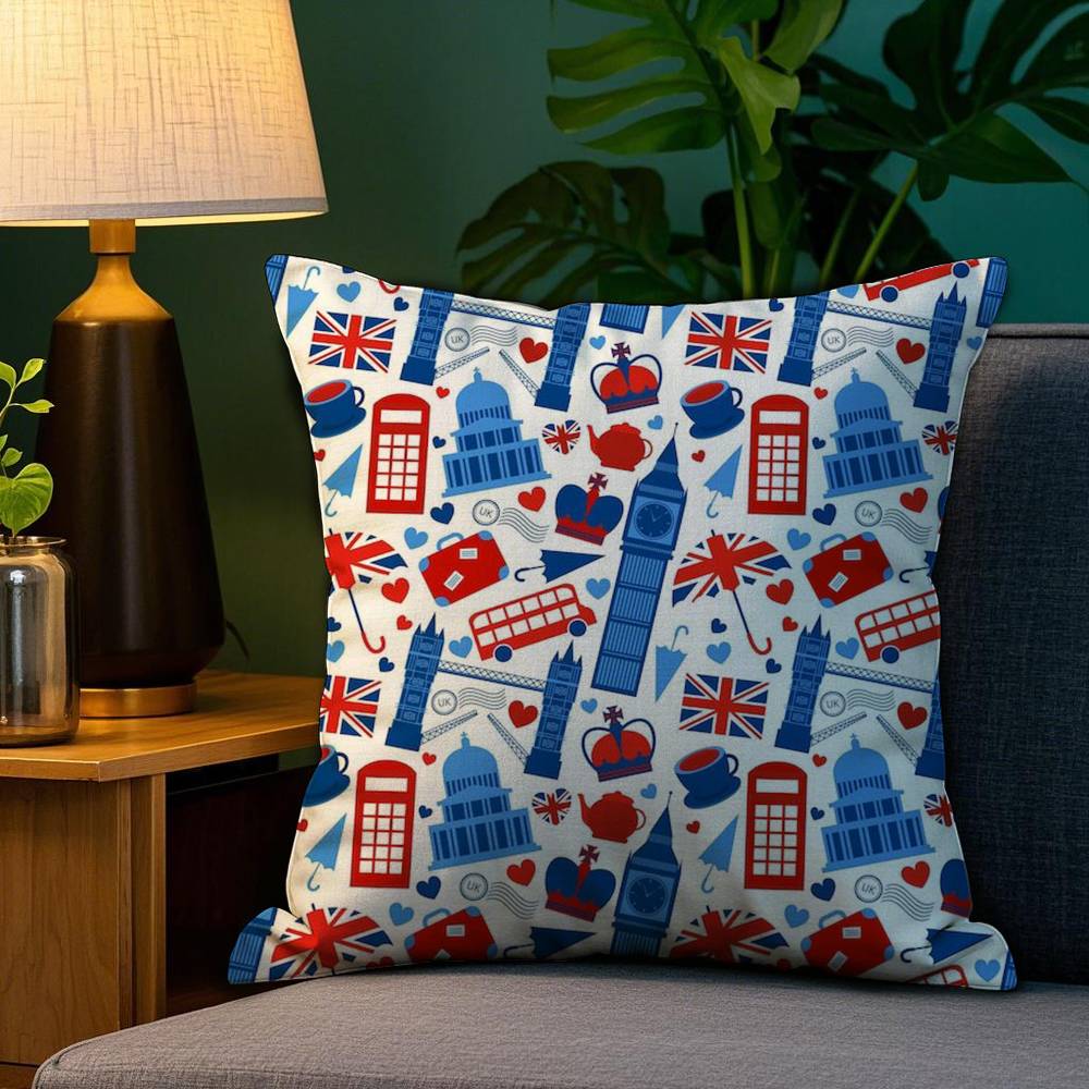 LOVE England Printed Pillow Case Sofa Living Room Bedroom Double-sided Printing Square Cushion Nap Time Pillow Case