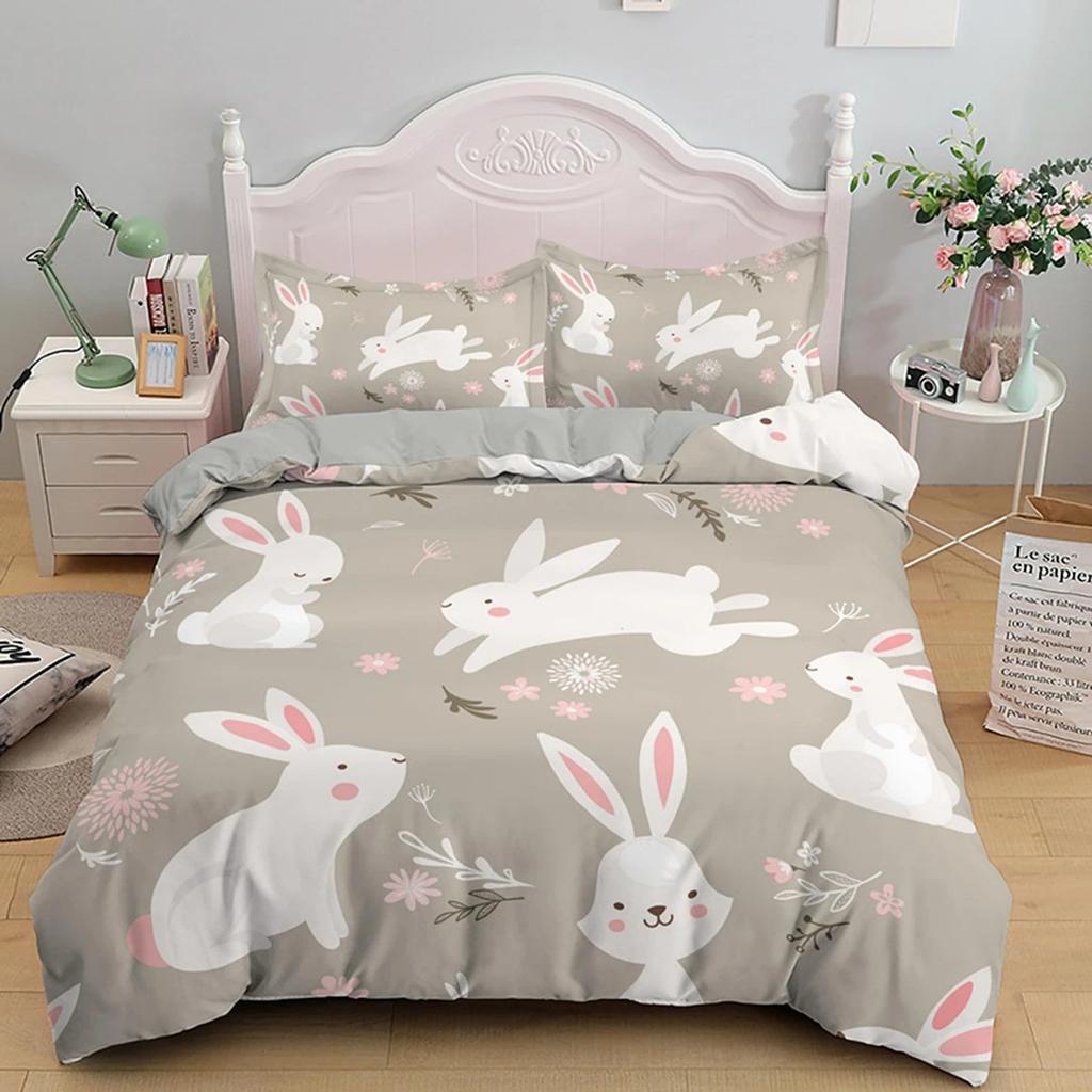 Soft Easter Eggs Print Duvet Cover Happy Easter Cartoon Rabbit Toddler Bedding Sets Twin King Queen Size Microfiber Quilt Cover