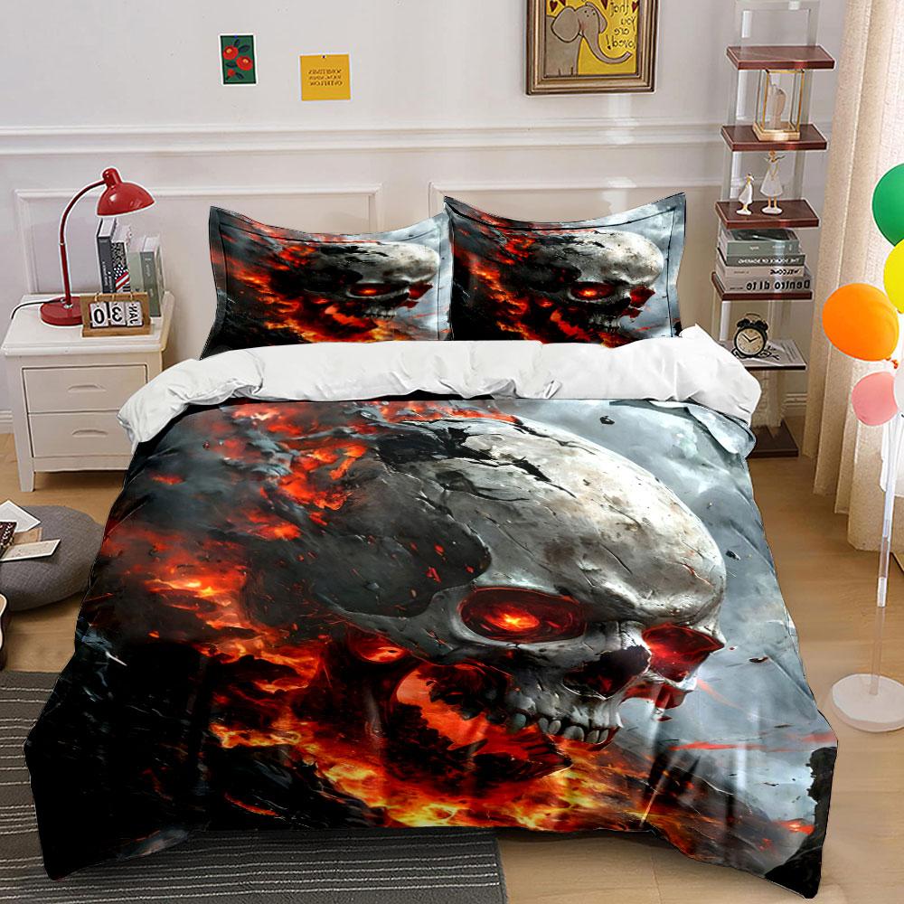 "Fire Skull Art Home Decor" Soft Skin-Friendly Bedding Set Includes 1 Duvet Cover And 2 Pillowcase Gift