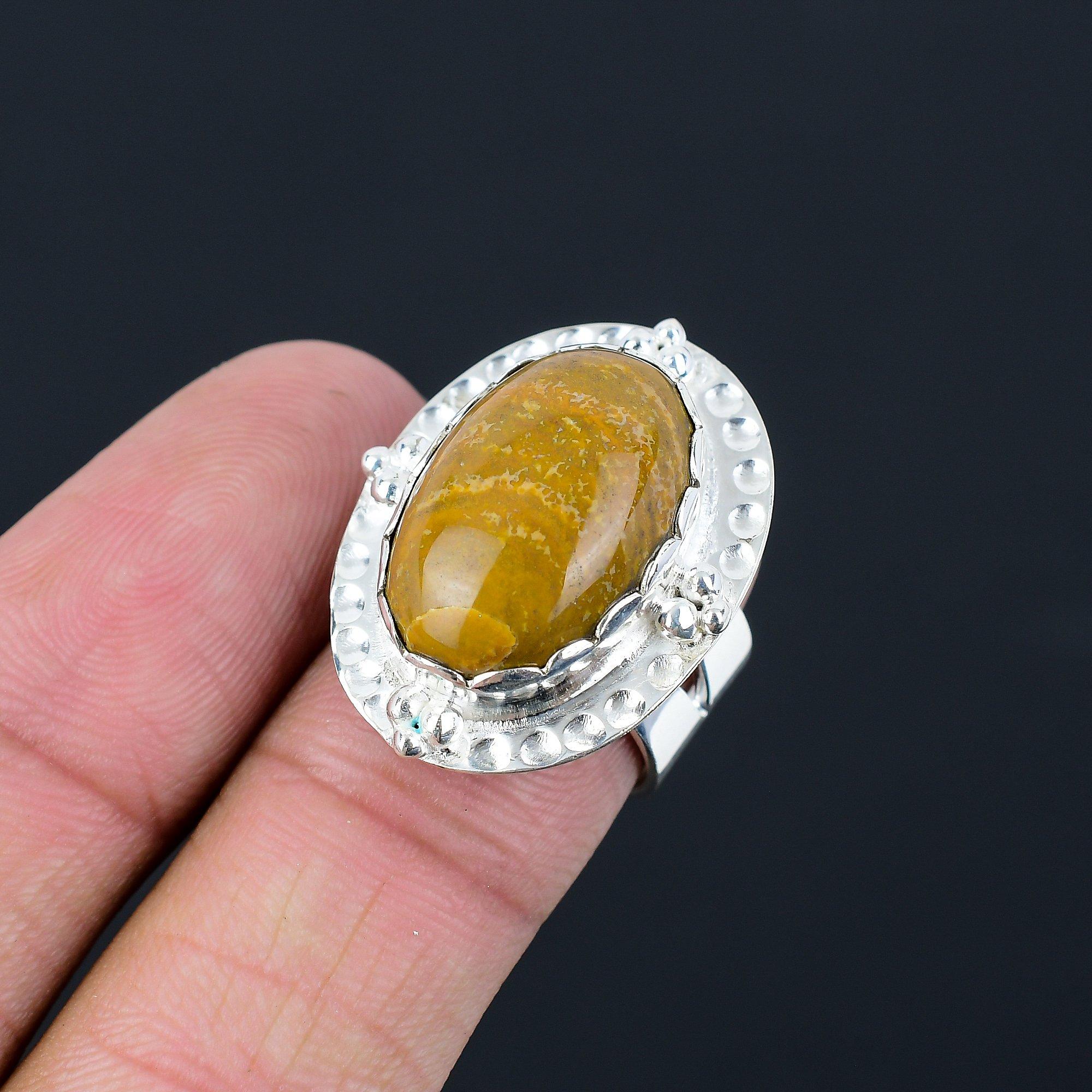 925 Sterling Silver Moroccan Seam Agate Stone Wedding Wife Ring Jewelry Size 7 7