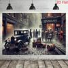 2D Speakeasy Bar Backdrop, Retro 1920s Gangster Car & Whiskey Barrel Background for Party Decor