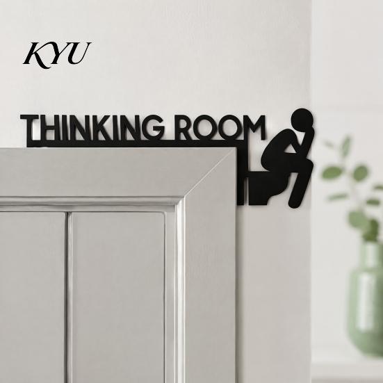 Bathroom Door Sign Funny Sign, Thinking Room Metal Wall Art with Humorous Quotes, Self-Adhesive Decor Toilet for Restroom, Rustproof Indoor
