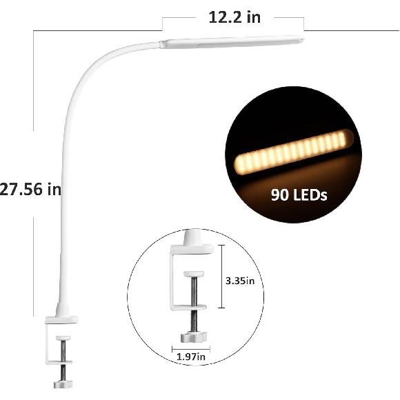LED Desk Lamp with Clamp,Flexible Gooseneck Clamp Lamp,Dimmable,Touch Control 3 Color Modes,Eye-Care Table Light with Adjustable Arm,Architect Lamp