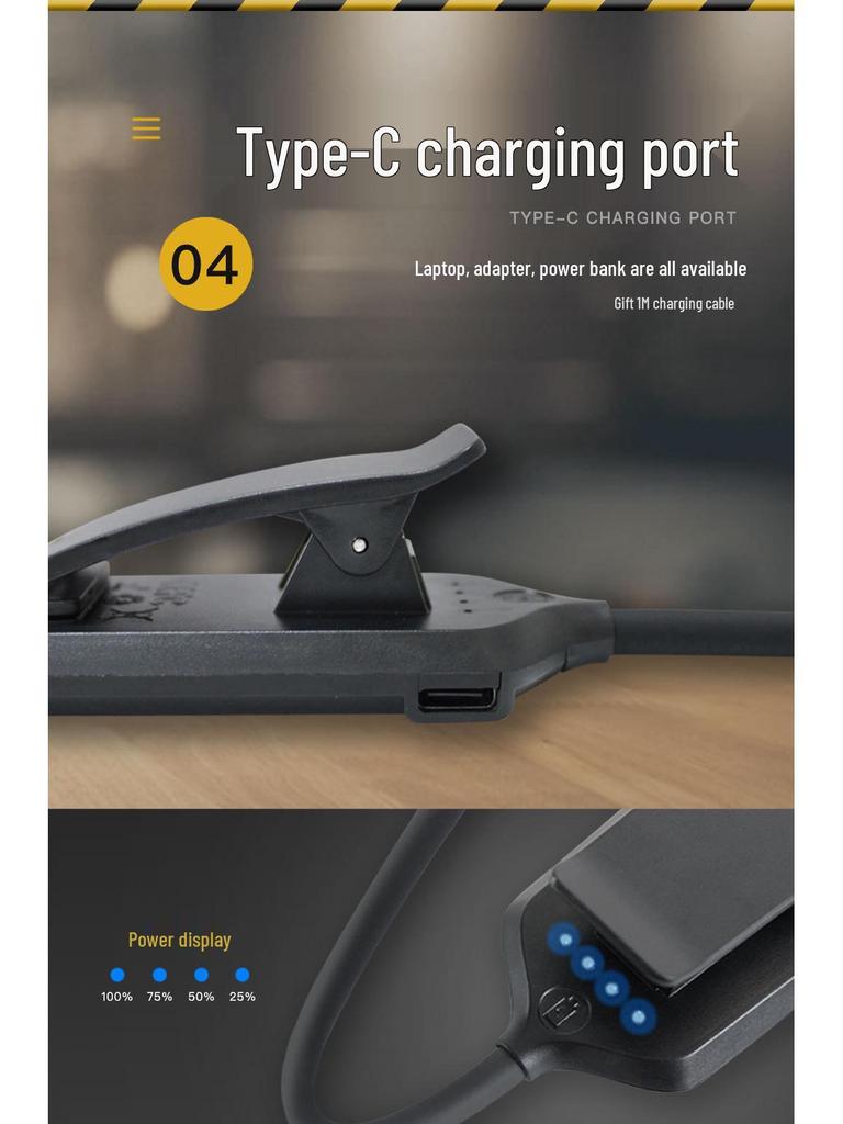 Cross-border Double-row 24-Light Rotating Lamp with Eye Protection Type-C Charging for Creative Reading