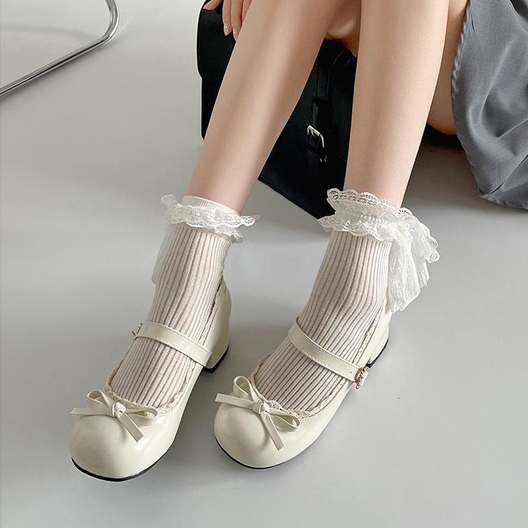 Versatile French ballet style thick heel heightening shallow mouth single shoes women's summer 2025 new skirt JK Mary Jane lo shoes
