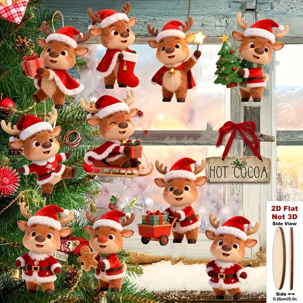 2D Flat 10Pcs Christmas Wooden Hanging Ornaments Tree Decorations for Home Holiday Party Festive Decor