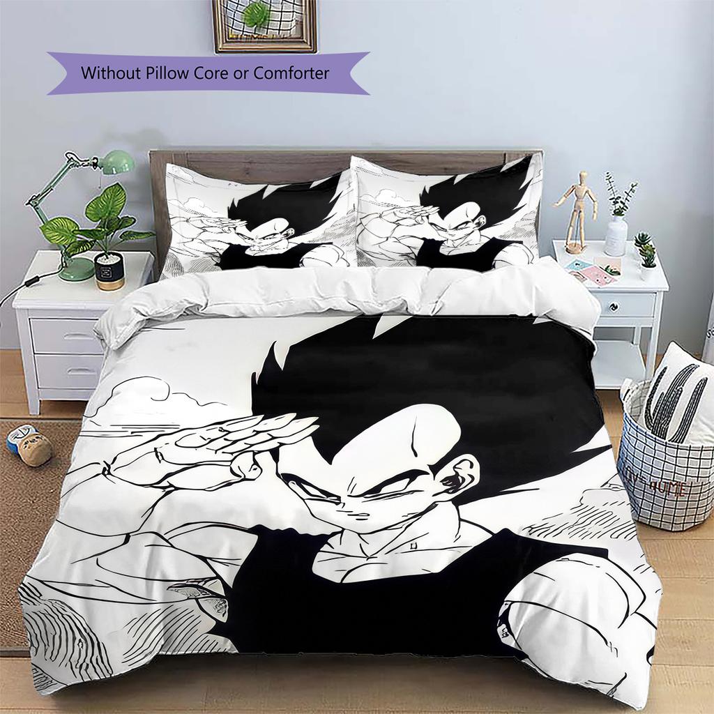 Pościel z wzorem kreskówki Dragon Ball Vegeta Dekoracja domu Prezent urodzinowy (1 * poszwa na kołdrę + 2 * poszewki na poduszki, bez rdzenia)