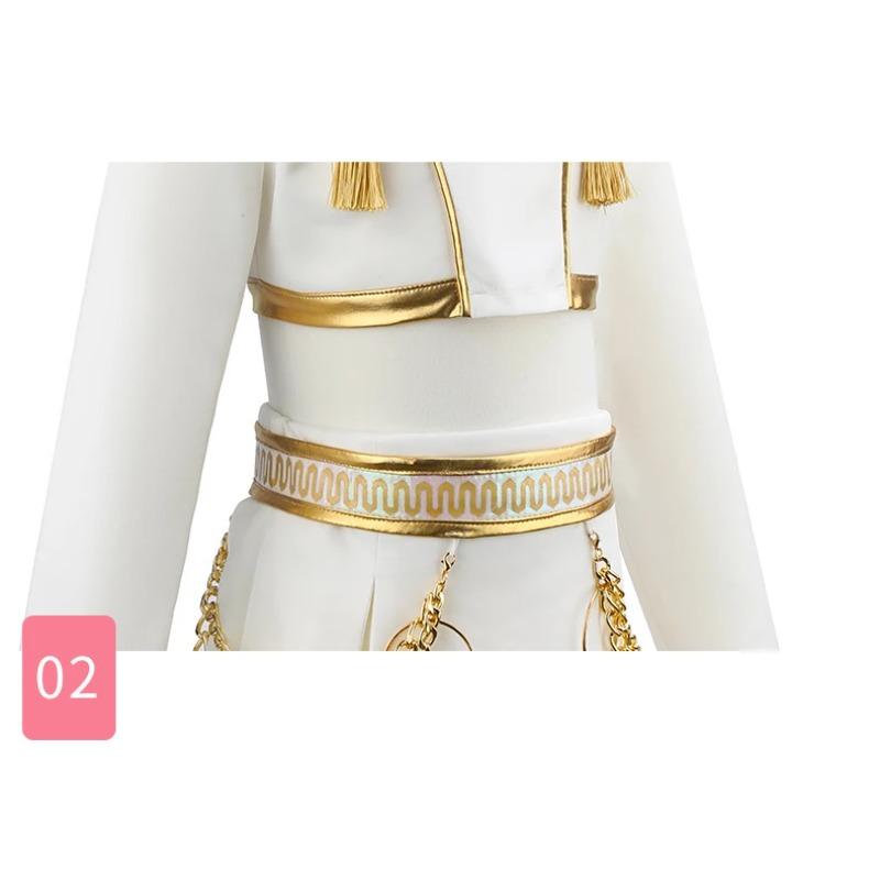 K-POP Style Halloween Party Costume for Kids Idol Performance Outfit with Glitter Top and Skirt Girls White Magic Group Costume