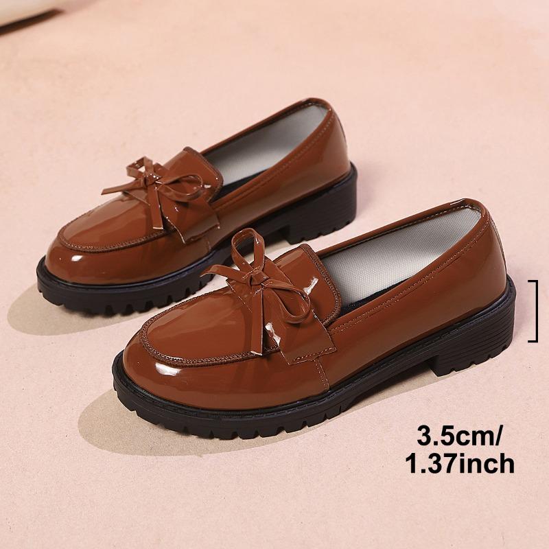 Fashion 2025 Womens Patent Leather Shoes Women Loafers British Tassel Casual Female Flat Shoes Bowknot Comfortable Small Leather Shoes
