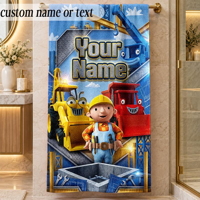 Beach TowelBob the Builder Custom Name Text Personalized Soft Towel for Beach Pool Indoor Home Decor Gift