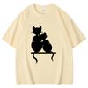 Cat Cuddling Together Pattern Unisex Women Cotton TShirt Fashion Short Sleeve Casual Summer Street Simple Loose Tops Neutral Tees