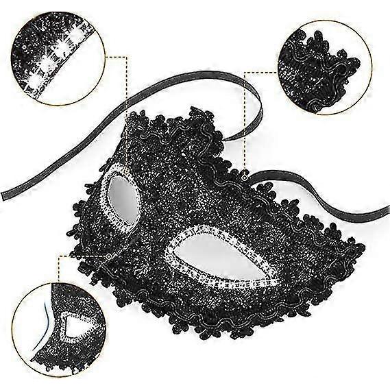 Maskenballmaske Venezianische Maske Gesichtsmaske Damen Maskenballmasken für Damen Halloween, Maskenball, Kostümparty Masken(1 Stück, Schwarz)
