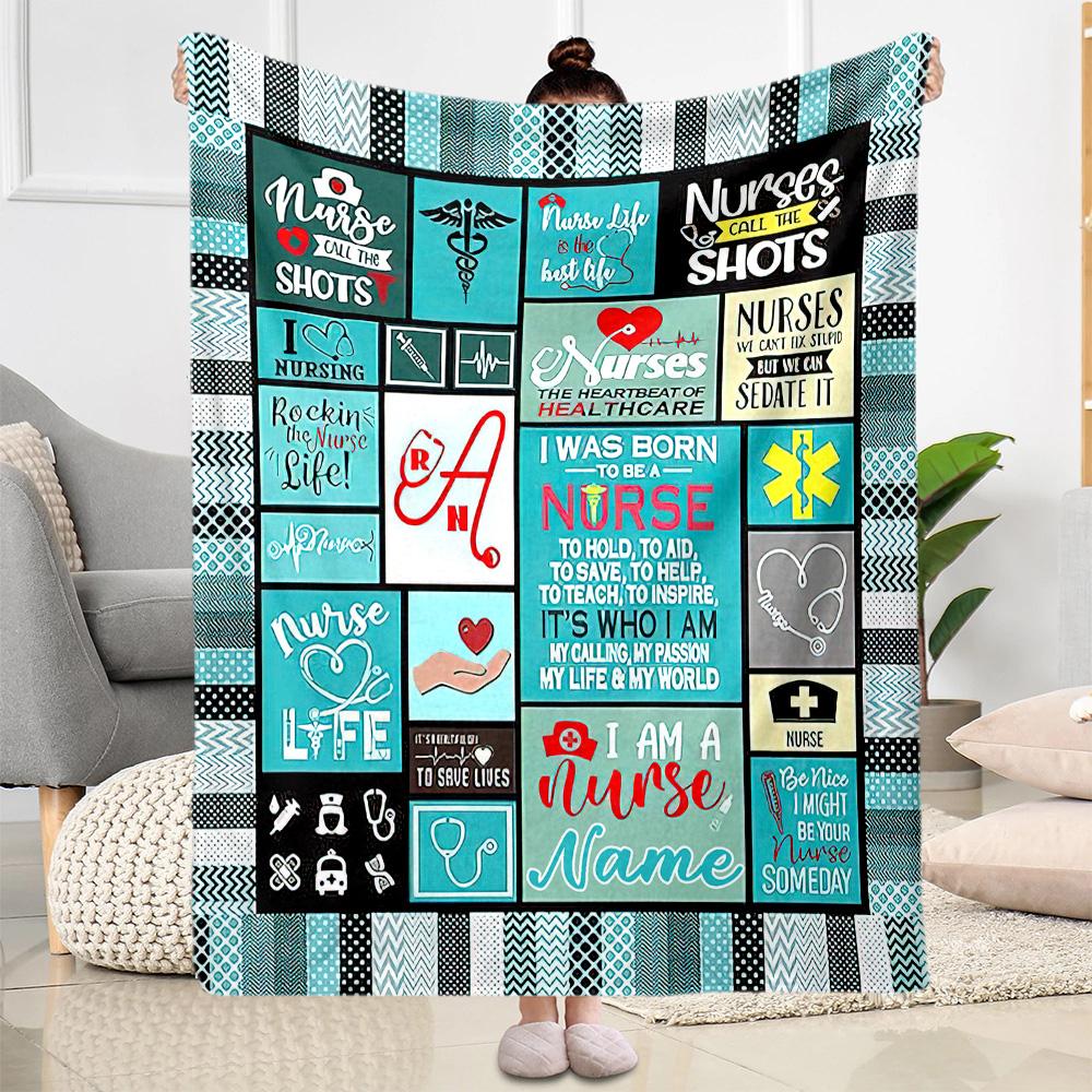 Nurse Life Quotes Customize Text Lightweight Customizable Blanket Soft & Cozy Throw For Picnics Ideal for All Seasons Modern Style