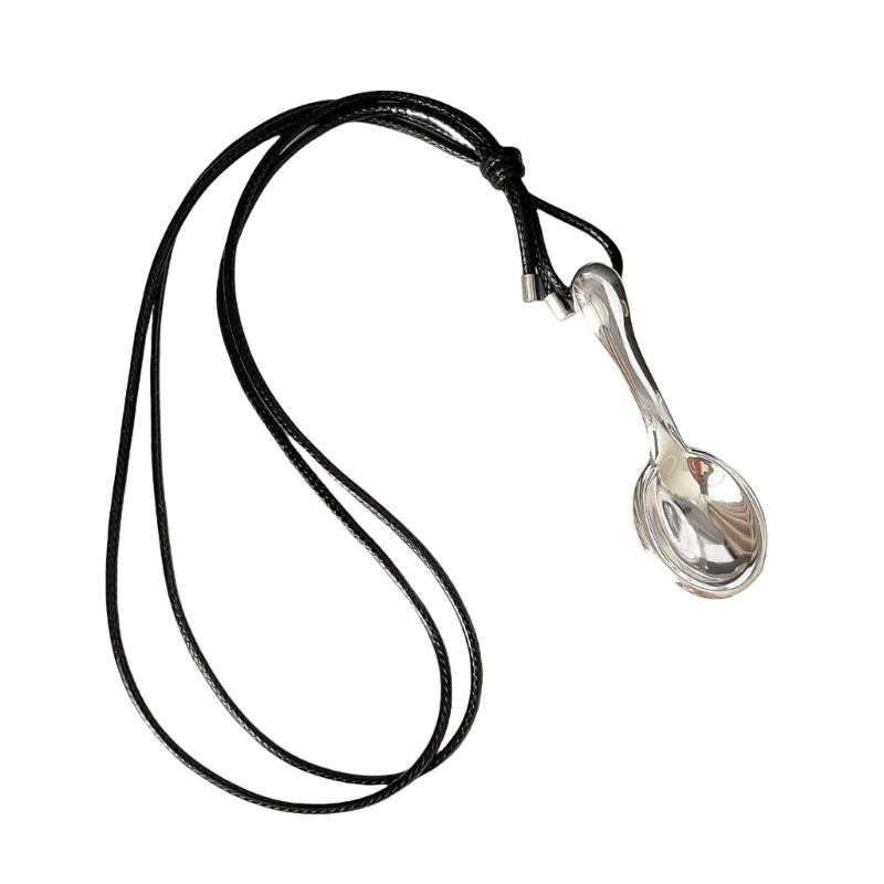 

Handcrafted Silver Spoon Necklace Trendy Silver Spoon Neck Jewelry Handcrafted Knot Cord Neckchain for Fashion Lovers 1