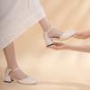 High Heels Women's Summer 2025 New Daily Square Head Thick Heel New Chinese Versatile One-word with Pearl Single Shoes Women