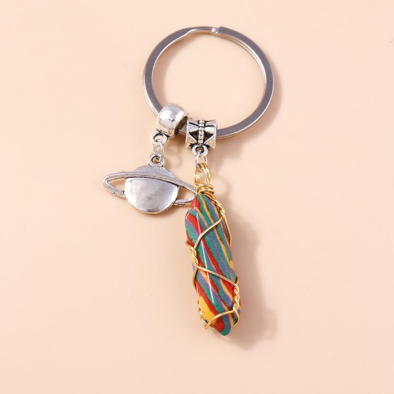 Natural Turquoise Stone Keychain Antique Silve Metal Keyrings Quartz Crystal Key Chains Gift DIY Handbag Jewelry Accessories