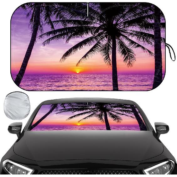 Iridescent Sun Shade for Car Windshield, Foldable Universal Car Windshield Upgrade Sunshade Enhanced UV Rays Reflective Sun Visor Shade Keeps Vehicle