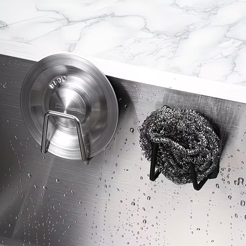 Portaspugne in Acciaio Inossidabile per Lavello da Cucina Senza Foratura Adesivo Organizer per Lavello con Ganci per Spugne e Spazzole