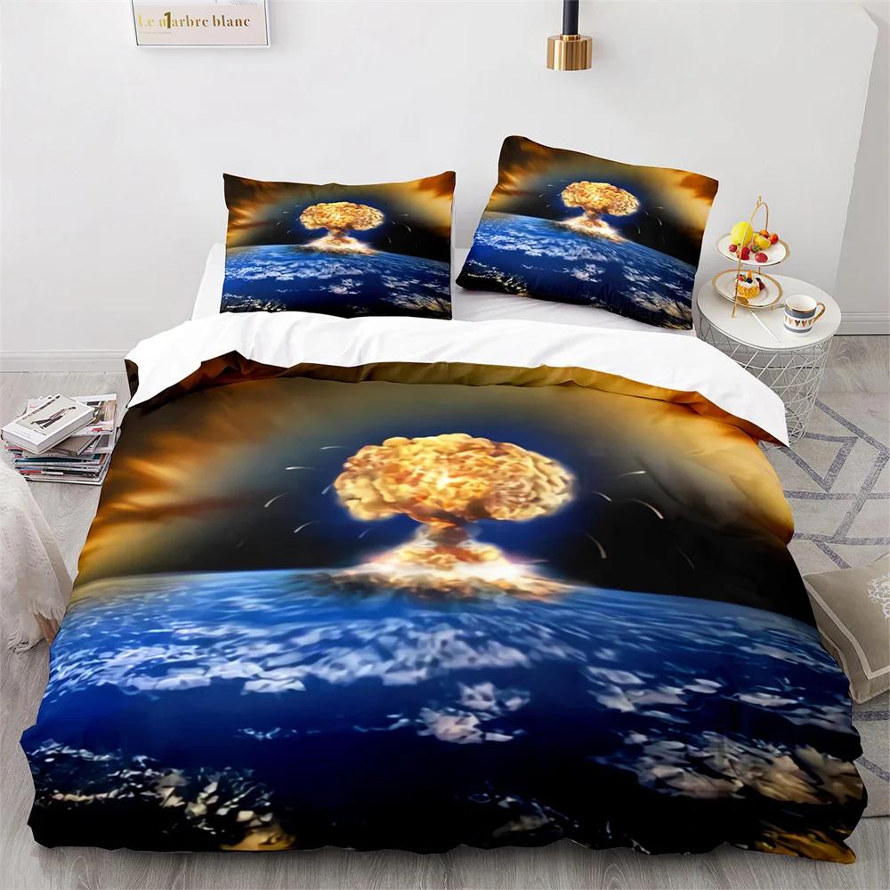 Explode Duvet Cover Orange Firework Shaped Pattern Disaster Theme King Queen Size For Kid Boy Girl Adults For Bedroom Decoration