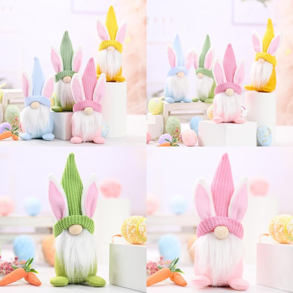 Easter Bunny Gnome Figurine Home Decor With Knitted Hat For Holiday Festivities