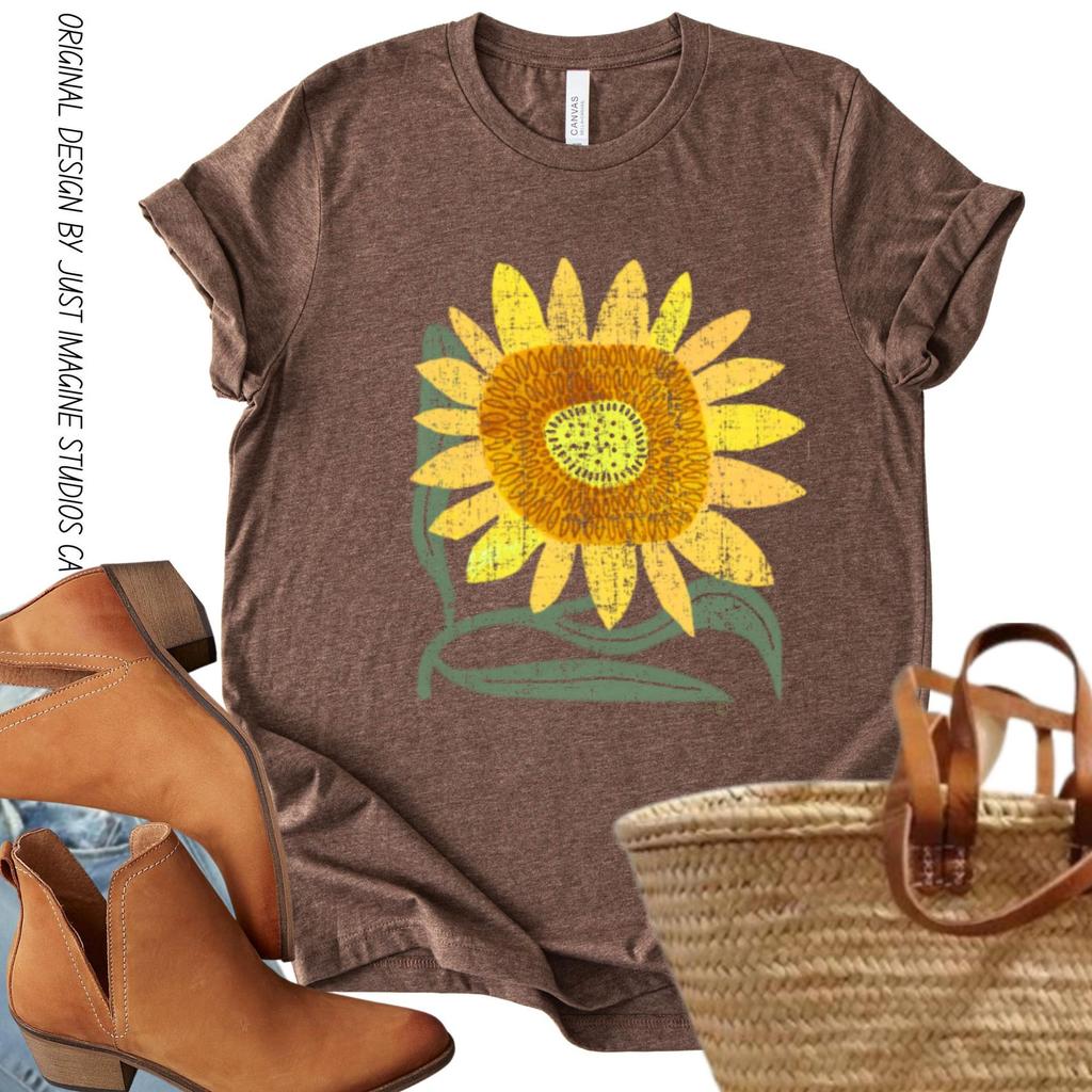 Sunflower Summer Graphic Tee: Botanical Flower Shirt, Plant Lover Gift