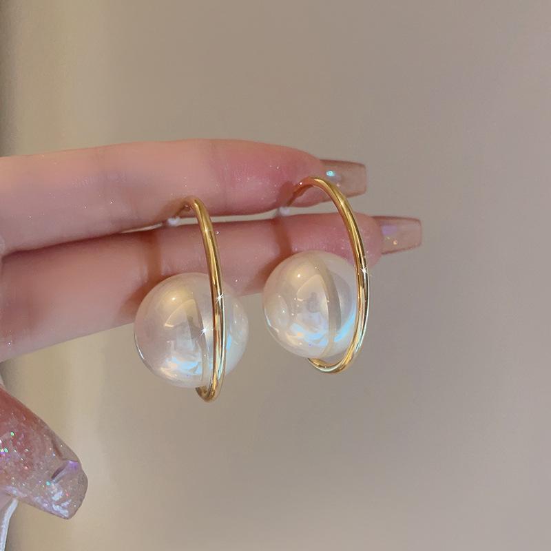 Fashion Circle Round Big Circle Earrings For Women Korean Simulated Pearl Drop Eariing Girls Party Wedding Jewelry Gifts