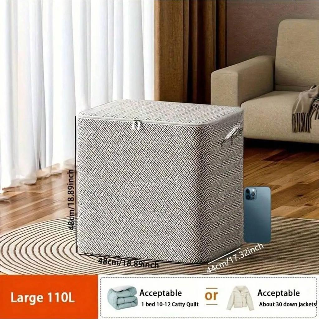 1pc Extra Large Storage Box For Household Use, Foldable Clothing Packing Bag, Wardrobe Quilt Blanket Organizer With Handle