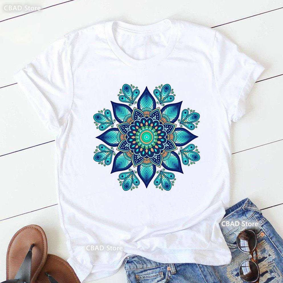 2024 Hot Sale Colorful Mandala Print Tshirt Girls Yoga Succulent Love T Shirt Women Zen Hobo Boho Paix Tshirt Female Streetwear