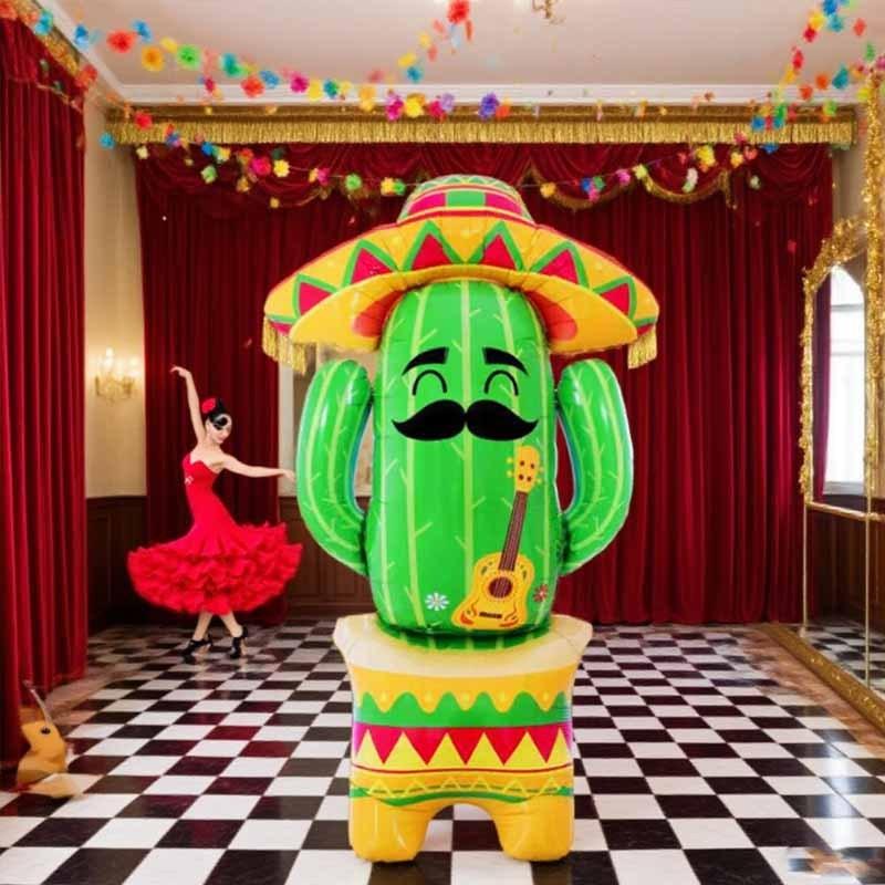 1pc 61-inch Standing Large Base Flowerpot Cactus-Shaped Balloon Mexican Theme Party Atmosphere Decoration Festival Supplies