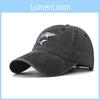 Wash Neutral Cotton Vintage Shark Embroidered Baseball Cap With Adjustable Strap
