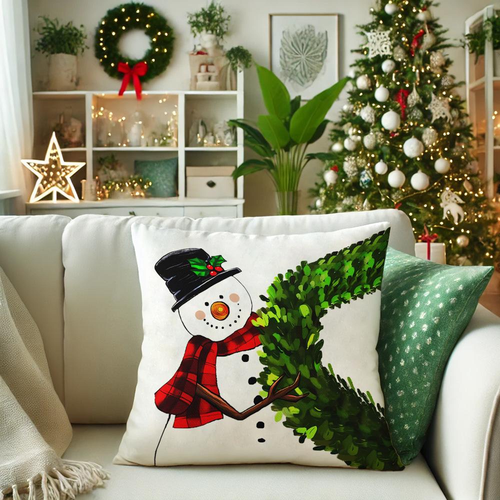 1pcs Classic Santa Claus Series Cushion Pillow Cover Fashion Christmas Theme Snowman Pattern Pillowcase For Home Sofa Decoration