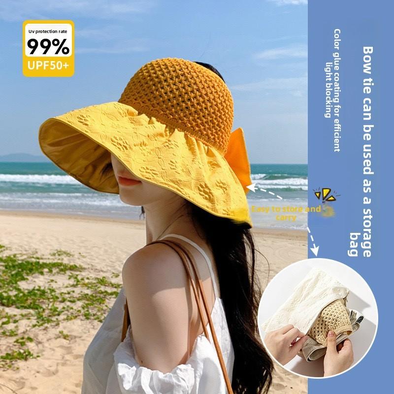 Summer Sun Protection Hat With Large Brim Foldable Wide Brim Cotton Sun Hat For Outdoor Activities
