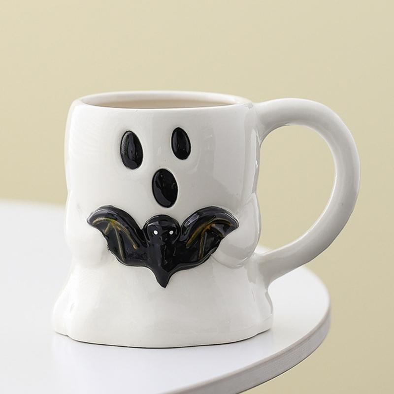 Roztomilé hrnčeky z bieleho porcelánu s tematikou ghúlov, odolná keramika, ideálne na halloweenske dekorácie alebo do kancelárie