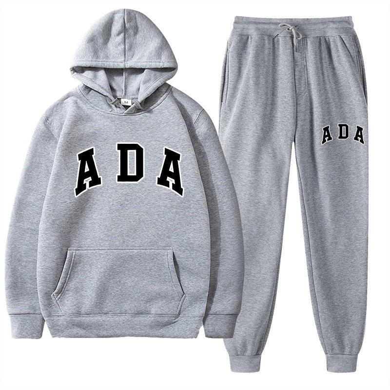 European and American Hot Casual Versatile Letters Loose Hooded ADA Sweater Velvet Men's and Women's 2-piece Set