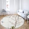 Flower and Bird Illustration Round Rug Pink Peach Blossom Carpet for Living Room Bedroom Floral Chair Rugs Non-slip Floor Mat