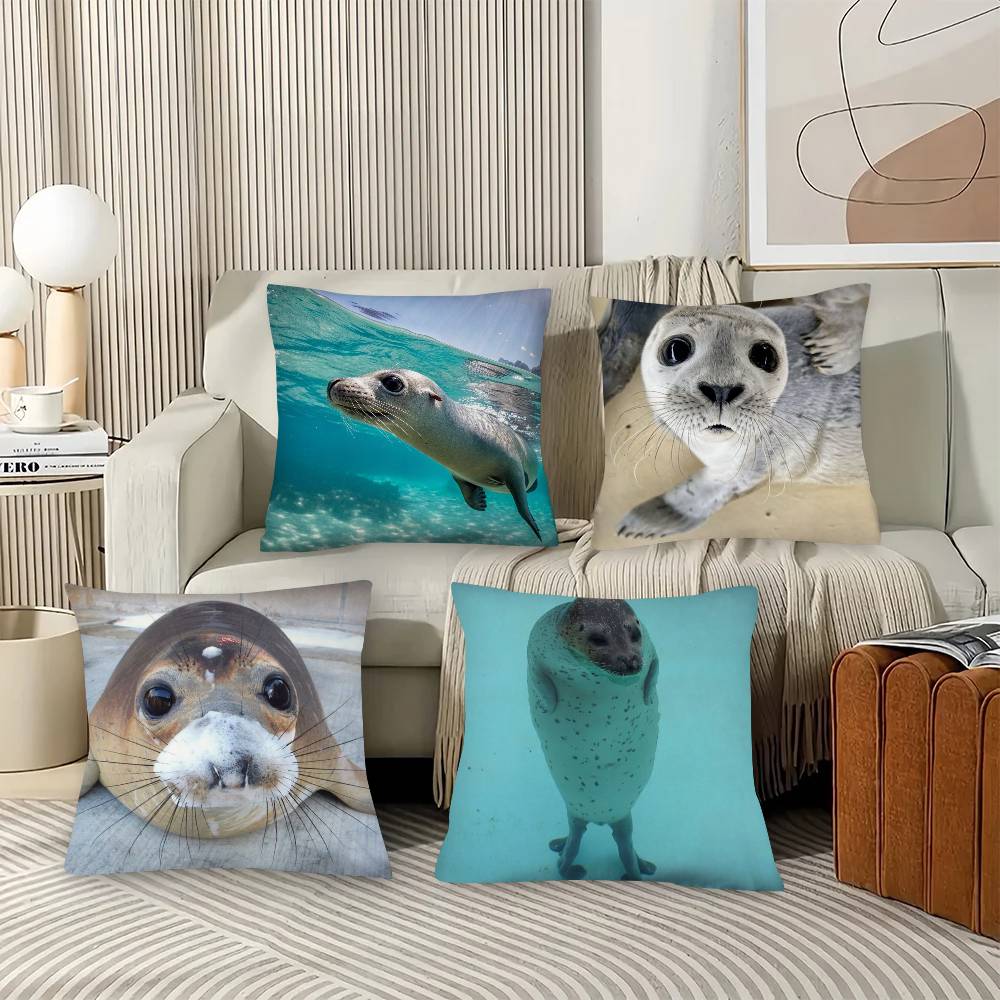 1Pc Seal Sea Cute Funny Pillow Case Fashion Square Pillowcase Bedroom Sofa Room Ins Decoration Leisure